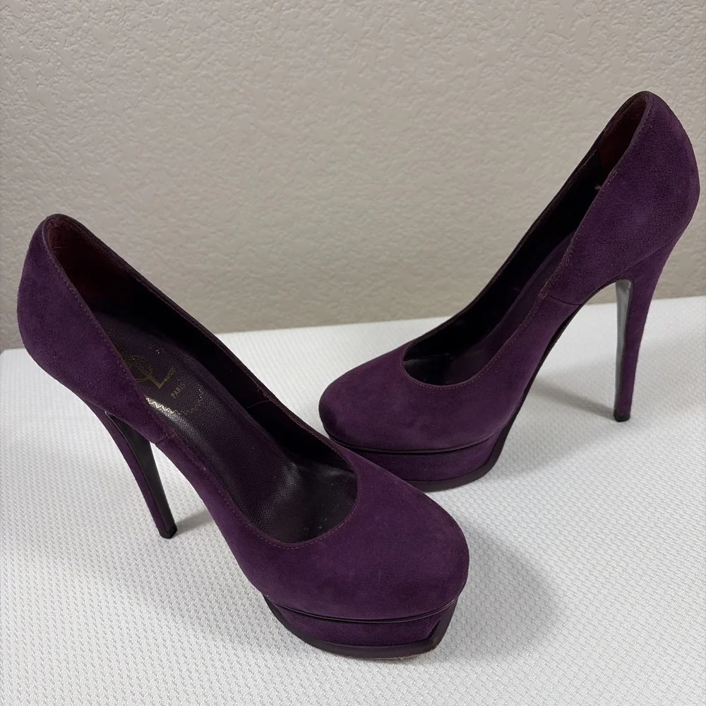 YVES SAINT LAURENT Tribute Two Suede Platform Pumps SZ 36 - Picture 5 of 10